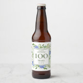 100歳の誕生日 青いアジサイ ビールラベル (正面)