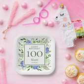 100歳の誕生日 青いアジサイ ペーパープレート (パーティー)