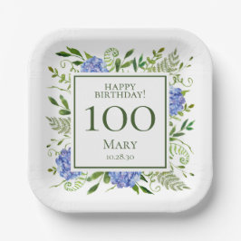 100歳の誕生日 青いアジサイ ペーパープレート