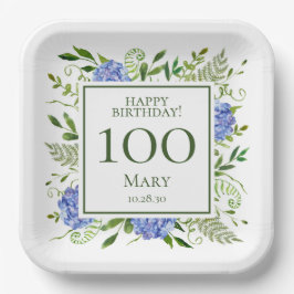 100歳の誕生日 青いアジサイ ペーパープレート