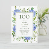 100歳の誕生日 青いアジサイ 招待状 (スタンド正面)