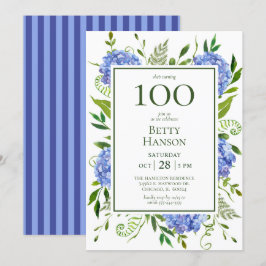 100歳の誕生日 青いアジサイ 招待状
