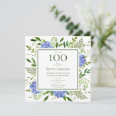 100歳の誕生日 青いアジサイ 招待状 (スタンド正面)