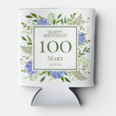 100歳の誕生日 青いアジサイ 缶クーラー (正面)