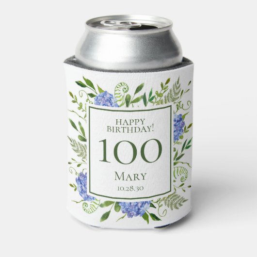 100歳の誕生日 青いアジサイ 缶クーラー (缶裏面)