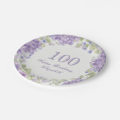 100歳の誕生日 高級感のある紫の花柄紙皿 ペーパープレート (アングル)