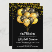 100歳の誕生日 黒と金の招待状 招待状 (正面/裏面)
