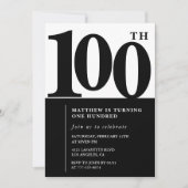 100歳エレガントの誕生日の招待状ブラックモダン 招待状 (正面)