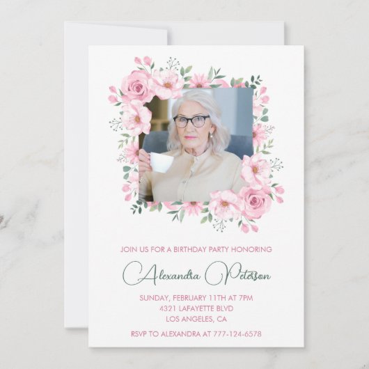 100歳エレガントの誕生日招待状写真保 招待状 (正面)