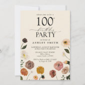 100歳エレガント誕生日パーティーテラコッタフラワーズ 招待状 (正面)
