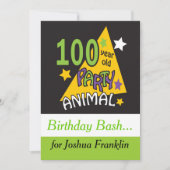 100歳パーティー動物- 100誕生日 招待状 (正面)