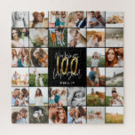 100歳モダンの誕生日の写真の数々のスクリプトギフト ジグソーパズル<br><div class="desc">ミニマルモダン数々の写真台本100th birthday gift.任意の家族のmums、パパ、グランド、グランドに利用可能な理想的な贈り物。スクリプ素晴らしエレガントト文字。黒、白、金ゴールドデザイン。</div>