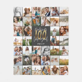 100歳モダンの誕生日の写真の数々のスクリプトギフト フリースブランケット