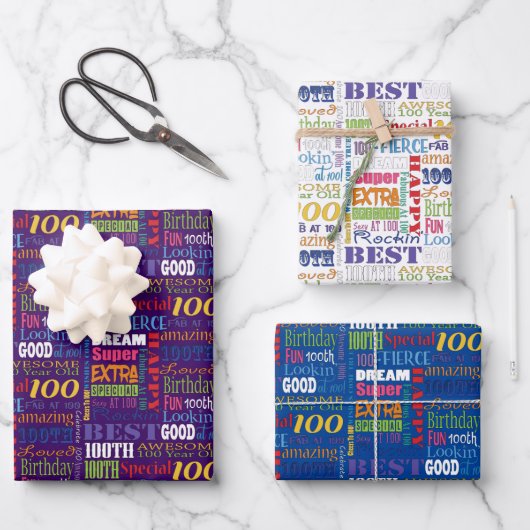 100歳ユニークの誕生日パーティーのプレゼント ラッピングペーパーシート (正面)