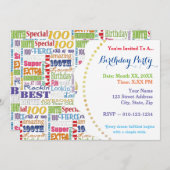 100歳ユニークの誕生日パーティーのプレゼント 招待状 (正面/裏面)