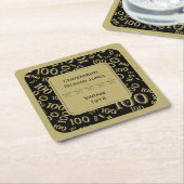 100歳代の誕生日ブラック·アンド·金ゴールドテーマ スクエアペーパーコースター (アングル)