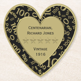 100歳代の誕生日ブラック·アンド·金ゴールドテーマ ペーパーコースター