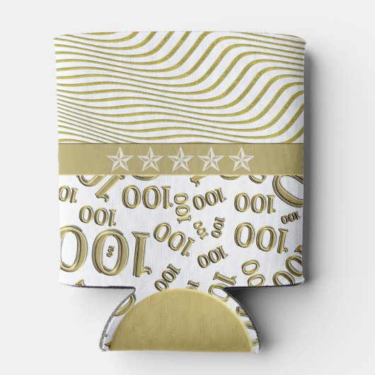 100歳代の誕生日金ゴールドとホワイトパターン 缶クーラー (裏面)