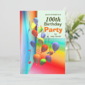 100歳誕生日パーティーの気球の壁 招待状 (スタンド正面)