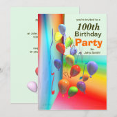 100歳誕生日パーティーの気球の壁 招待状 (正面/裏面)