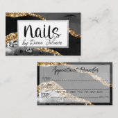 100爪、 ネイルアポイントメントリマインダーブラック金ゴールド大理石 名刺 (正面/裏面)