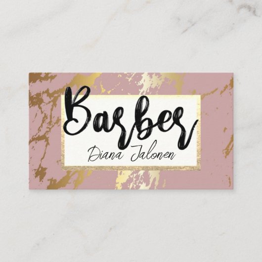 100理容師アポイントメントリマインダーピンクマーブル 名刺 (正面)