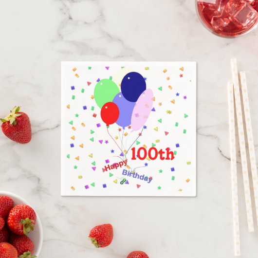 100番カラフル目誕生日風船 スタンダードカクテルナプキン (インサイチュ)