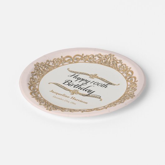 100番目のハッピーバースデーパーティーお祝い宝石の外観 ペーパープレート (アングル)