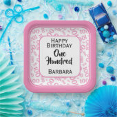 100番目のパーティー乱数パターンピンク/白 ペーパープレート (パーティー)