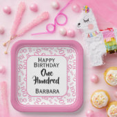 100番目のパーティー乱数パターンピンク/白 ペーパープレート (パーティー)