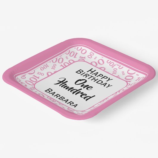 100番目のパーティー乱数パターンピンク/白 ペーパープレート (傾斜あり)