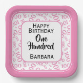 100番目のパーティー乱数パターンピンク/白 ペーパープレート (正面)