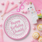 100番目のパーティー乱数パターンピンク/白 ペーパープレート (パーティー)