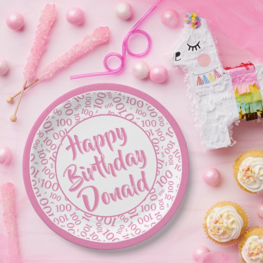 100番目のパーティー乱数パターンピンク/白 ペーパープレート (パーティー)