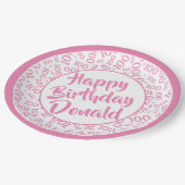 100番目のパーティー乱数パターンピンク/白 ペーパープレート (アングル)