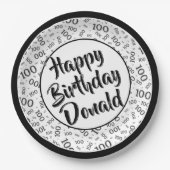 100番目のパーティー乱数パターンブラック/ホワイト ペーパープレート (正面)