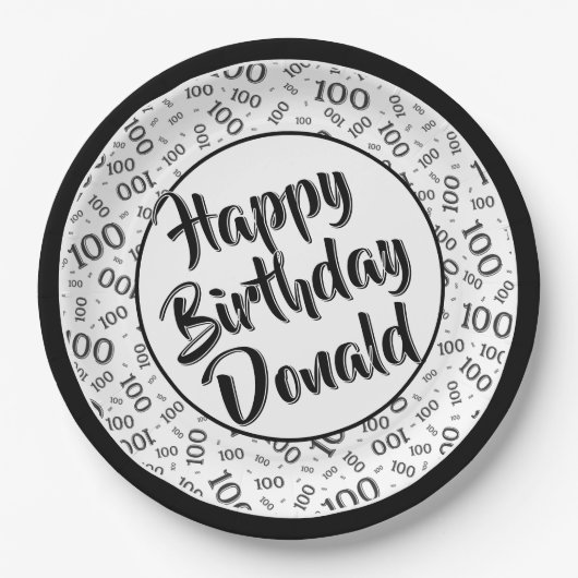 100番目のパーティー乱数パターンブラック/ホワイト ペーパープレート (正面)