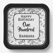 100番目のパーティー乱数パターンブラック/ホワイト ペーパープレート (正面)