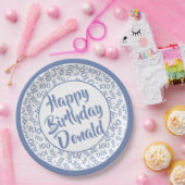 100番目のパーティー乱数パターンブルー/ホワイト ペーパープレート (パーティー)