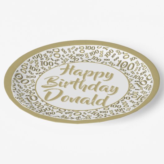 100番目のパーティー乱数パターン金ゴールド/白 ペーパープレート (アングル)