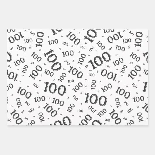 100番目の誕生日の黒と白の数字パターン100 ラッピングペーパーシート (正面2)
