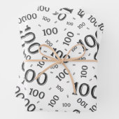 100番目の誕生日の黒と白の数字パターン100 ラッピングペーパーシート (インサイチュ)