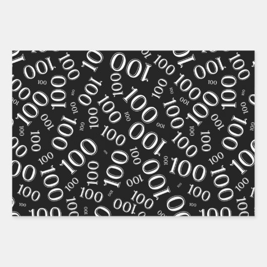 100番目の誕生日の黒と白の数字パターン100 ラッピングペーパーシート (正面2)