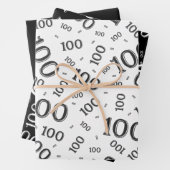 100番目の誕生日の黒と白の数字パターン100 ラッピングペーパーシート (インサイチュ)