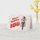 100番目の誕生日カードとバイクの女の子 カード (黄色い花)