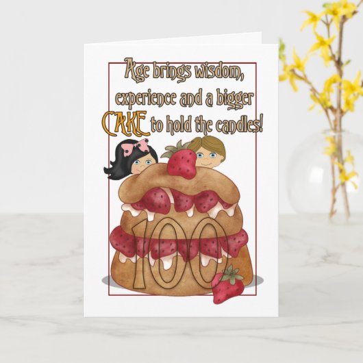 100番目の誕生日カードユーモア – ケーキ カード (黄色い花)