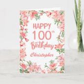 100番目の誕生日ピンク桃の桃のフローラ カード (正面)