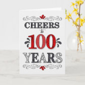 100番目の誕生日応援の赤い白の黒のパターン カード (黄色い花)