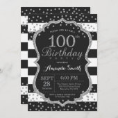 100番目の誕生日招待状。黒銀 招待状 (正面/裏面)