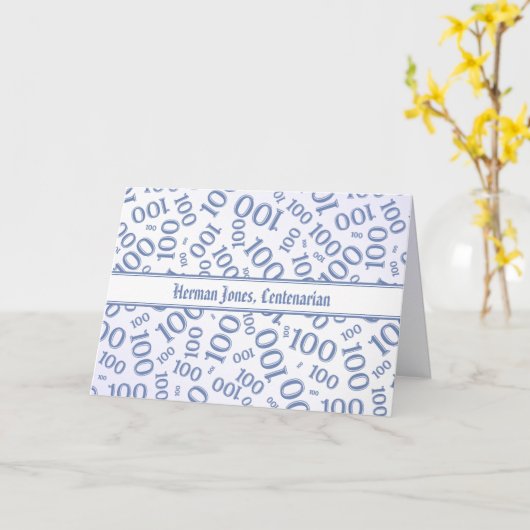 100番目の誕生日番号のパターン青と白 カード (黄色い花)